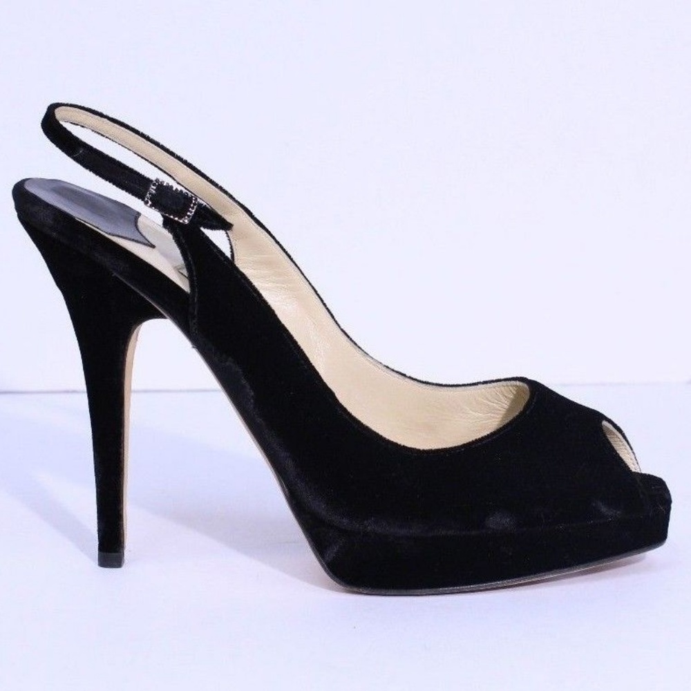 *SOLD* Jimmy Choo Black Velvet Open Toe - Picture 2 of 7